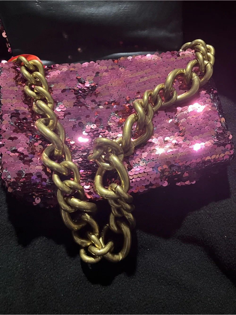 Montana West Sequin Evening Bag Hot Pink Gold Chunky Chain Crossbody NWT Luxury